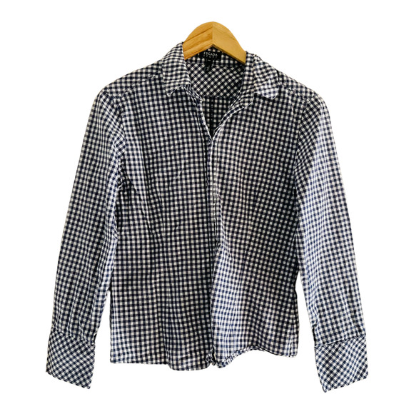 Escada Sport Gingham Button Up Women's 38/Medium Blue/White - Picture 7 of 7